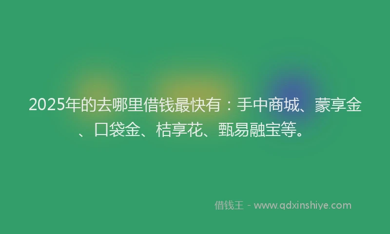 2025年的去哪里借钱最快有：手中商城、蒙享金、口袋金、桔享花、甄易融宝等。
