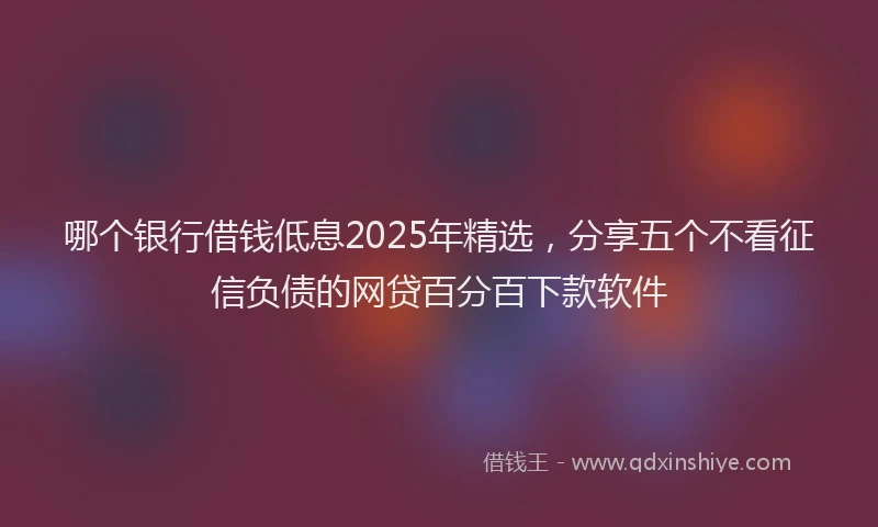 哪个银行借钱低息2025年精选，分享五个不看征信负债的网贷百分百下款软件
