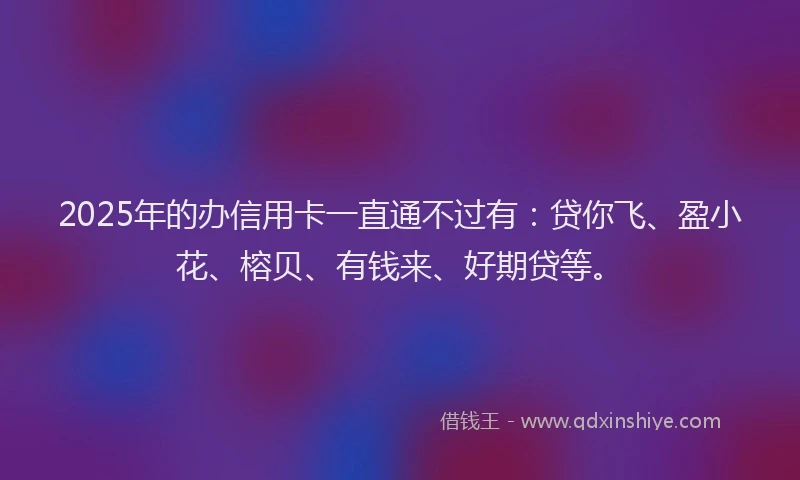 2025年的办信用卡一直通不过有：贷你飞、盈小花、榕贝、有钱来、好期贷等。