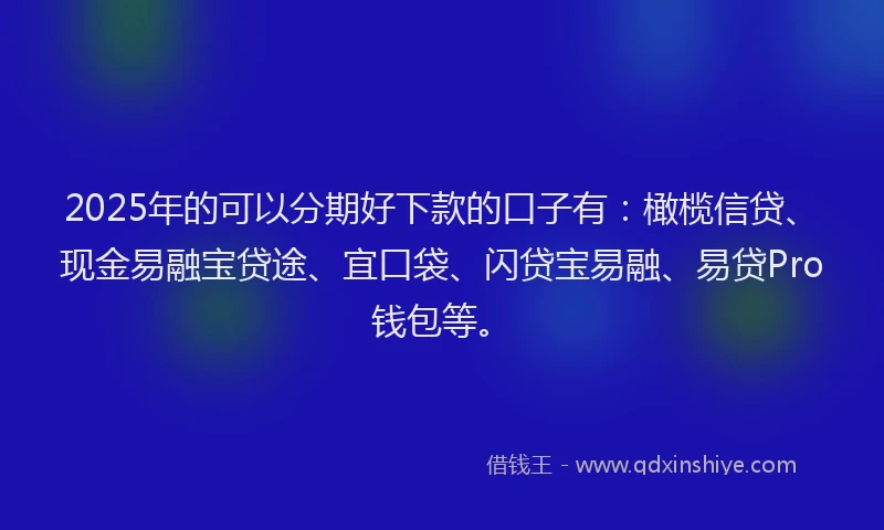 2025年的可以分期好下款的口子有：橄榄信贷、现金易融宝贷途、宜口袋、闪贷宝易融、易贷Pro钱包等。