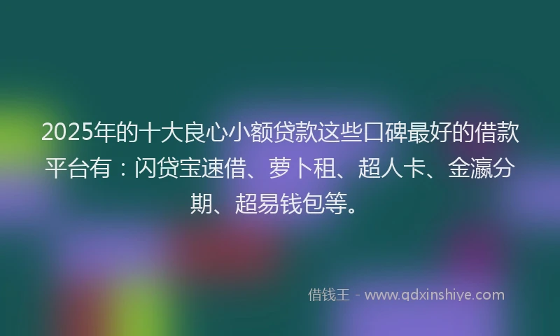 2025年的十大良心小额贷款这些口碑最好的借款平台有：闪贷宝速借、萝卜租、超人卡、金瀛分期、超易钱包等。