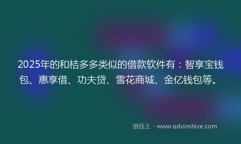 2025年的和桔多多类似的借款软件有：智享宝钱包、惠享借、功夫贷、雪花商城、金亿钱包等。