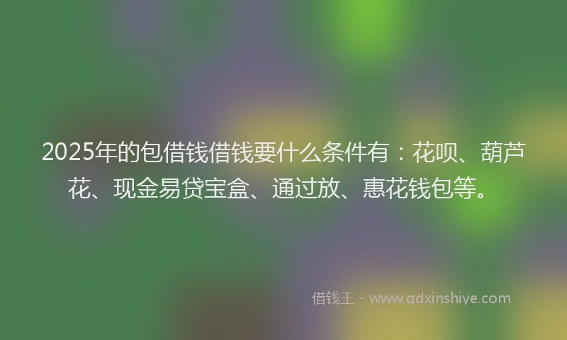 2025年的包借钱借钱要什么条件有：花呗、葫芦花、现金易贷宝盒、通过放、惠花钱包等。