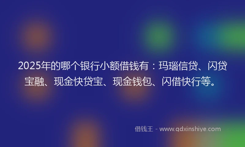 2025年的哪个银行小额借钱有：玛瑙信贷、闪贷宝融、现金快贷宝、现金钱包、闪借快行等。
