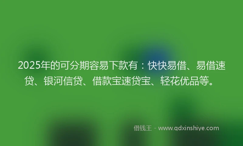 2025年的可分期容易下款有：快快易借、易借速贷、银河信贷、借款宝速贷宝、轻花优品等。