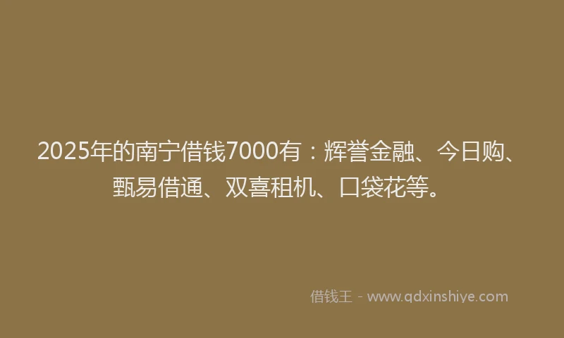 2025年的南宁借钱7000有：辉誉金融、今日购、甄易借通、双喜租机、口袋花等。