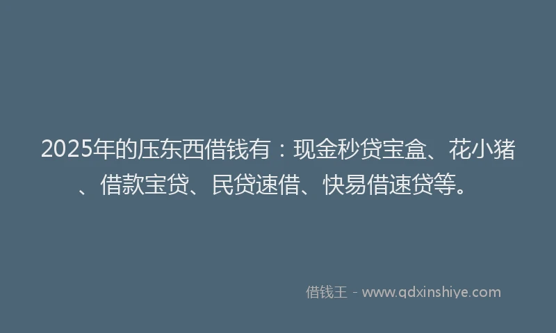 2025年的压东西借钱有：现金秒贷宝盒、花小猪、借款宝贷、民贷速借、快易借速贷等。