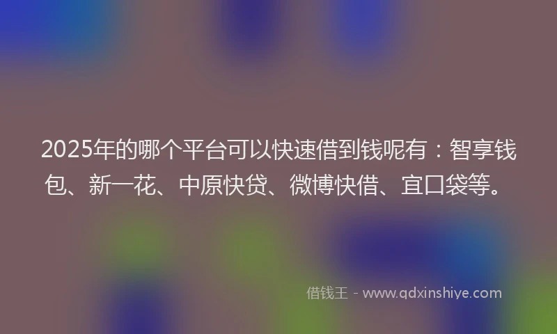 2025年的哪个平台可以快速借到钱呢有：智享钱包、新一花、中原快贷、微博快借、宜口袋等。