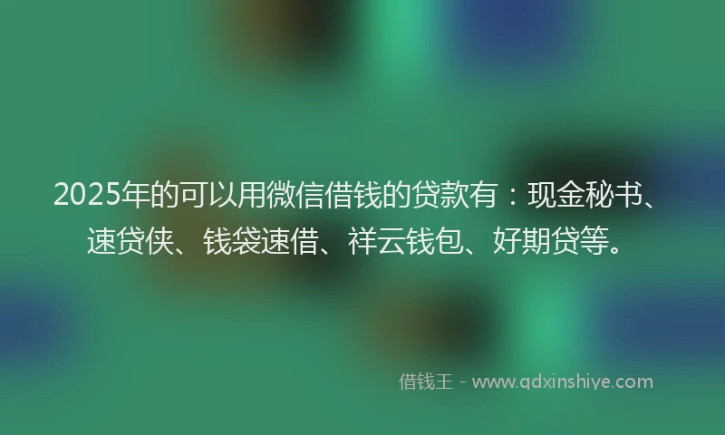 2025年的可以用微信借钱的贷款有：现金秘书、速贷侠、钱袋速借、祥云钱包、好期贷等。