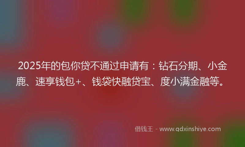 2025年的包你贷不通过申请有：钻石分期、小金鹿、速享钱包+、钱袋快融贷宝、度小满金融等。