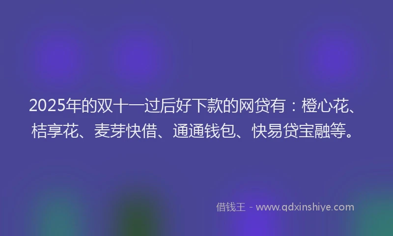2025年的双十一过后好下款的网贷有：橙心花、桔享花、麦芽快借、通通钱包、快易贷宝融等。