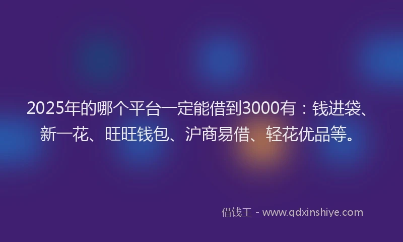 2025年的哪个平台一定能借到3000有：钱进袋、新一花、旺旺钱包、沪商易借、轻花优品等。