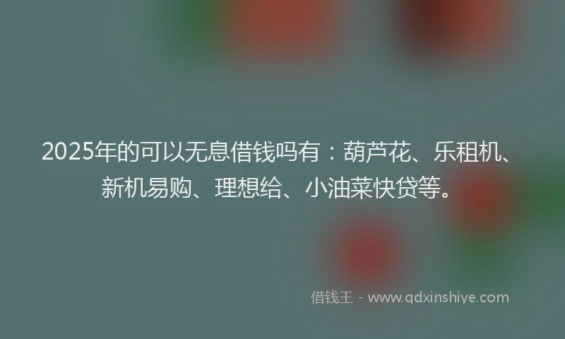 2025年的可以无息借钱吗有：葫芦花、乐租机、新机易购、理想给、小油菜快贷等。