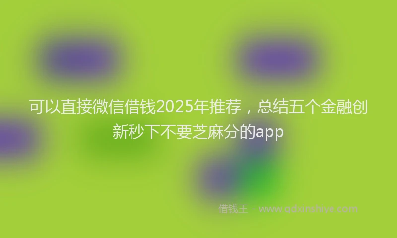 可以直接微信借钱2025年推荐，总结五个金融创新秒下不要芝麻分的app