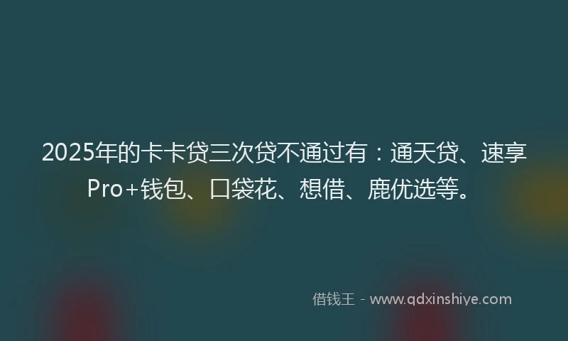 2025年的卡卡贷三次贷不通过有：通天贷、速享Pro+钱包、口袋花、想借、鹿优选等。