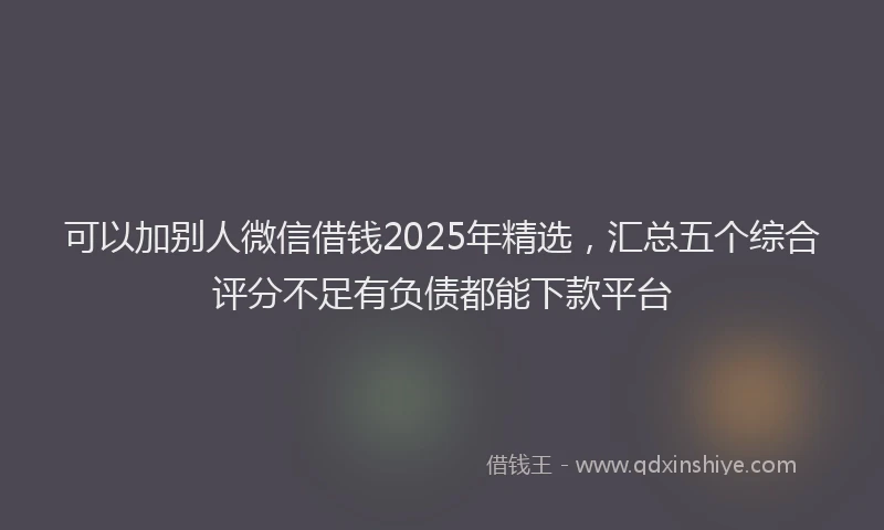 可以加别人微信借钱2025年精选，汇总五个综合评分不足有负债都能下款平台
