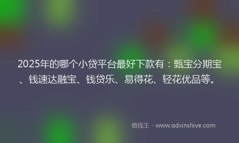 2025年的哪个小贷平台最好下款有：甄宝分期宝、钱速达融宝、钱贷乐、易得花、轻花优品等。