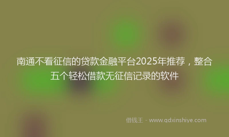 南通不看征信的贷款金融平台2025年推荐，整合五个轻松借款无征信记录的软件