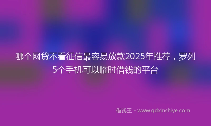 哪个网贷不看征信最容易放款2025年推荐，罗列5个手机可以临时借钱的平台