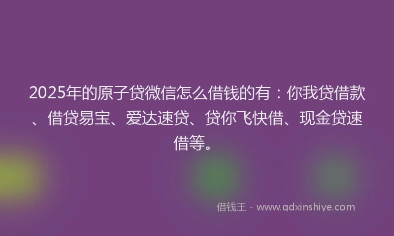 2025年的原子贷微信怎么借钱的有：你我贷借款、借贷易宝、爱达速贷、贷你飞快借、现金贷速借等。