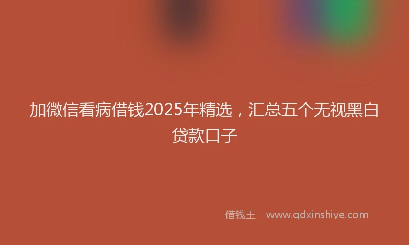 加微信看病借钱2025年精选，汇总五个无视黑白贷款口子