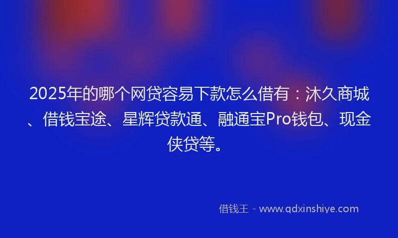 2025年的哪个网贷容易下款怎么借有：沐久商城、借钱宝途、星辉贷款通、融通宝Pro钱包、现金侠贷等。