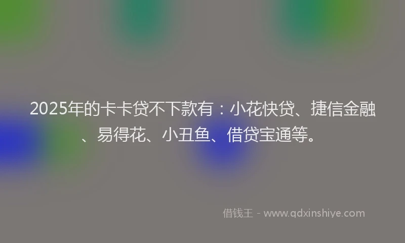 2025年的卡卡贷不下款有：小花快贷、捷信金融、易得花、小丑鱼、借贷宝通等。