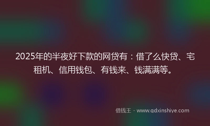 2025年的半夜好下款的网贷有：借了么快贷、宅租机、信用钱包、有钱来、钱满满等。