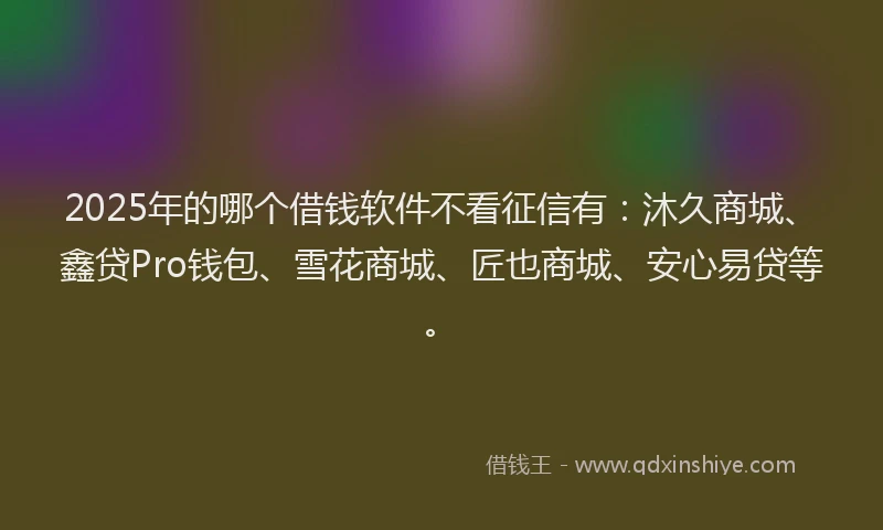 2025年的哪个借钱软件不看征信有：沐久商城、鑫贷Pro钱包、雪花商城、匠也商城、安心易贷等。