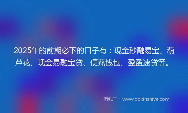 2025年的前期必下的口子有：现金秒融易宝、葫芦花、现金易融宝贷、便荔钱包、盈盈速贷等。