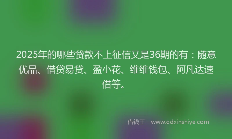 2025年的哪些贷款不上征信又是36期的有：随意优品、借贷易贷、盈小花、维维钱包、阿凡达速借等。
