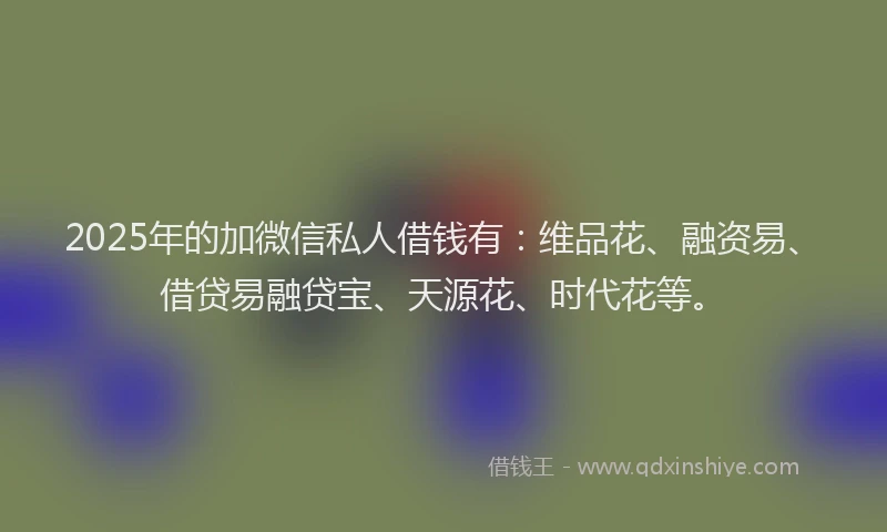 2025年的加微信私人借钱有：维品花、融资易、借贷易融贷宝、天源花、时代花等。