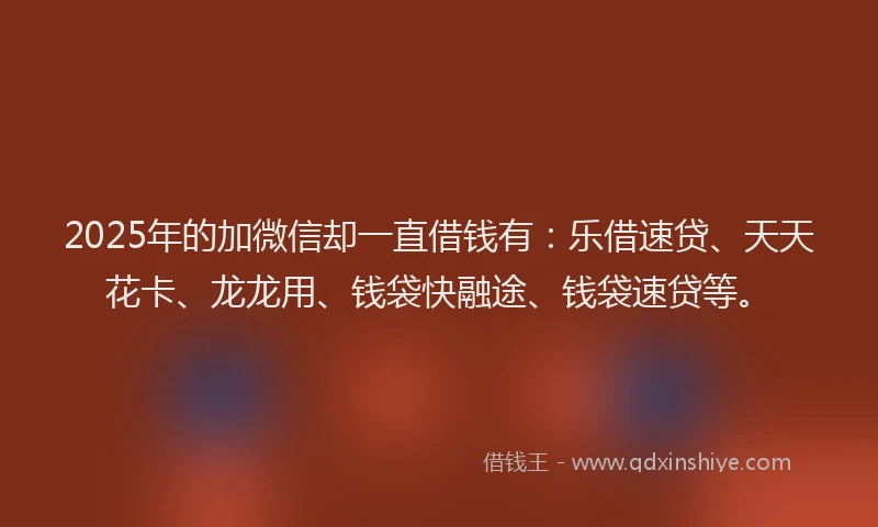 2025年的加微信却一直借钱有：乐借速贷、天天花卡、龙龙用、钱袋快融途、钱袋速贷等。