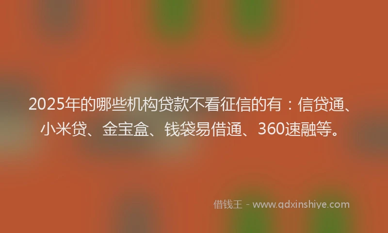 2025年的哪些机构贷款不看征信的有：信贷通、小米贷、金宝盒、钱袋易借通、360速融等。