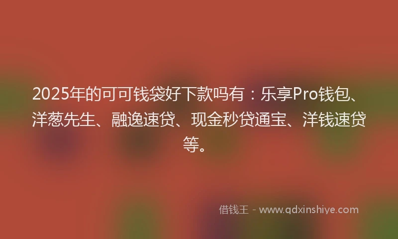 2025年的可可钱袋好下款吗有：乐享Pro钱包、洋葱先生、融逸速贷、现金秒贷通宝、洋钱速贷等。