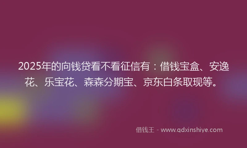 2025年的向钱贷看不看征信有：借钱宝盒、安逸花、乐宝花、森森分期宝、京东白条取现等。