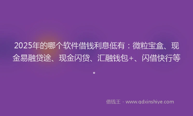 2025年的哪个软件借钱利息低有：微粒宝盒、现金易融贷途、现金闪贷、汇融钱包+、闪借快行等。