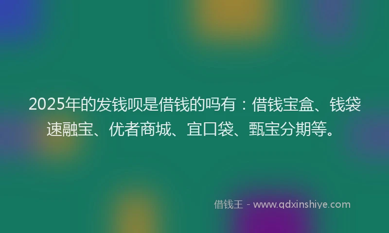 2025年的发钱呗是借钱的吗有：借钱宝盒、钱袋速融宝、优者商城、宜口袋、甄宝分期等。