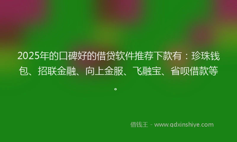 2025年的口碑好的借贷软件推荐下款有：珍珠钱包、招联金融、向上金服、飞融宝、省呗借款等。