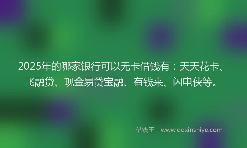 2025年的哪家银行可以无卡借钱有：天天花卡、飞融贷、现金易贷宝融、有钱来、闪电侠等。