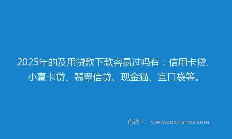 2025年的及用贷款下款容易过吗有：信用卡贷、小赢卡贷、翡翠信贷、现金猫、宜口袋等。
