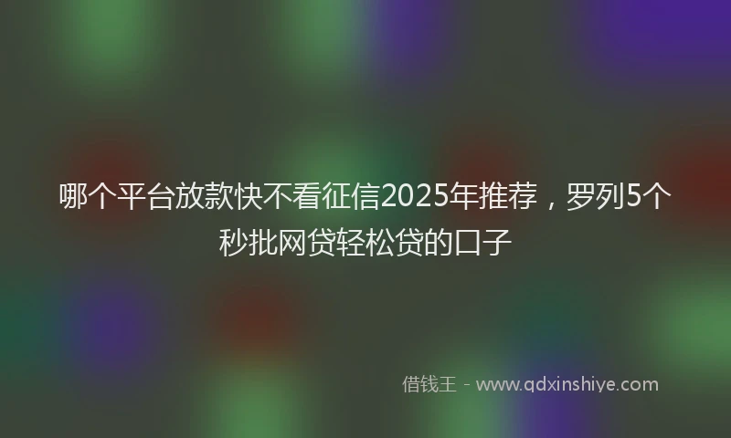 哪个平台放款快不看征信2025年推荐，罗列5个秒批网贷轻松贷的口子