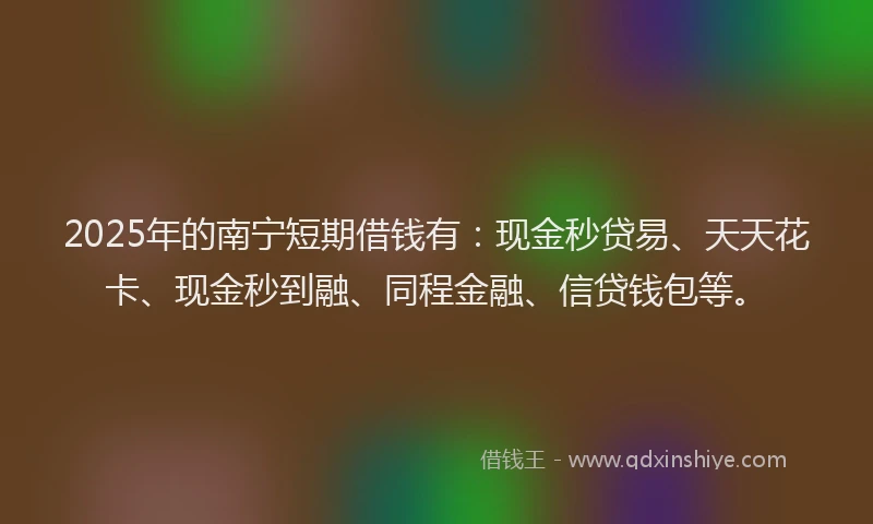 2025年的南宁短期借钱有：现金秒贷易、天天花卡、现金秒到融、同程金融、信贷钱包等。