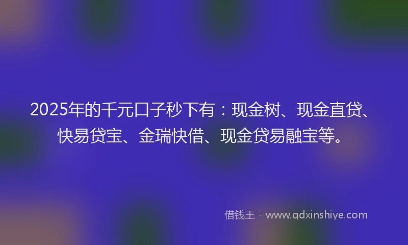 2025年的千元口子秒下有：现金树、现金直贷、快易贷宝、金瑞快借、现金贷易融宝等。