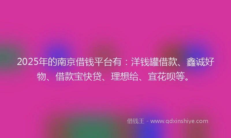 2025年的南京借钱平台有：洋钱罐借款、鑫诚好物、借款宝快贷、理想给、宜花呗等。
