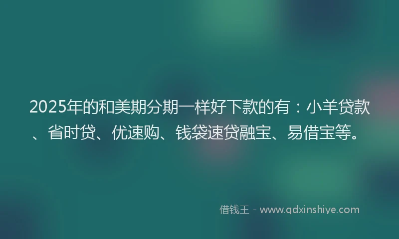 2025年的和美期分期一样好下款的有：小羊贷款、省时贷、优速购、钱袋速贷融宝、易借宝等。