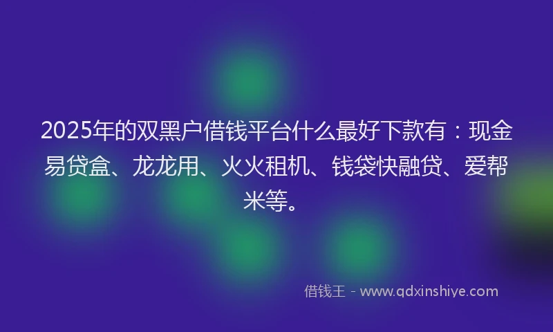 2025年的双黑户借钱平台什么最好下款有：现金易贷盒、龙龙用、火火租机、钱袋快融贷、爱帮米等。