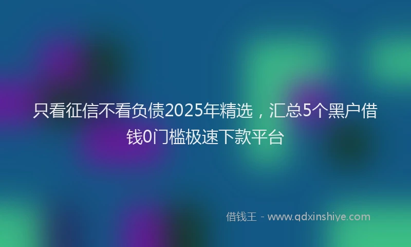 只看征信不看负债2025年精选，汇总5个黑户借钱0门槛极速下款平台