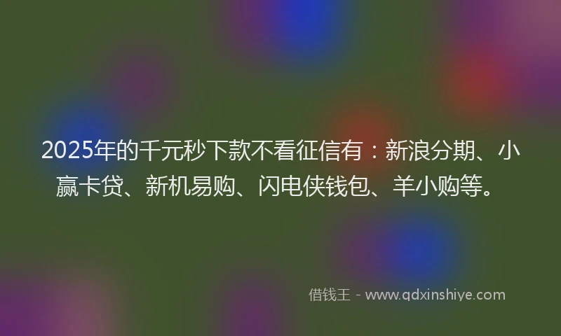 2025年的千元秒下款不看征信有：新浪分期、小赢卡贷、新机易购、闪电侠钱包、羊小购等。