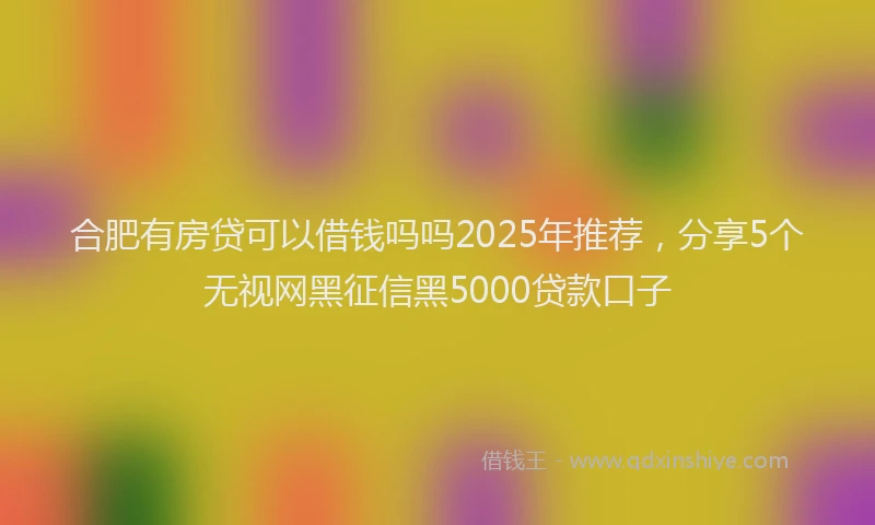 合肥有房贷可以借钱吗吗2025年推荐，分享5个无视网黑征信黑5000贷款口子